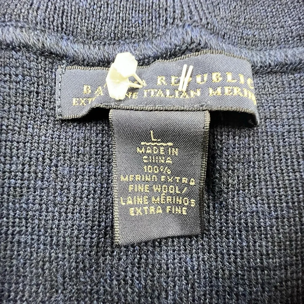 Banana Republic Mens Navy Blue Italian Merino Wool Mock Neck Button‎ Sweater L